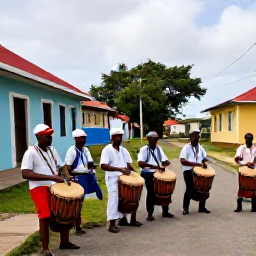 Caribbean Holidays, Guadeloupe in March, Traditional Guadeloupe musicians playing gwo ka drums at an outdoor cultural gathering beside a Creole village street