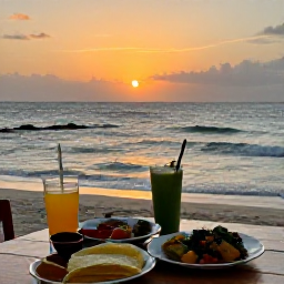 Caribbean Holidays, Guadeloupe in May, A relaxed sunset view from a Guadeloupe seaside restaurant, with local food, gentle waves and warm evening light