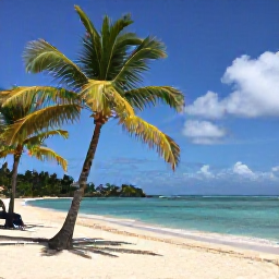 Caribbean Holidays, Guadeloupe in May, A sunny Guadeloupe beach with palm trees, calm turquoise water and a relaxed all-inclusive holiday atmosphere