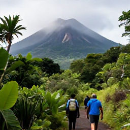Caribbean Holidays, Guadeloupe in May, Hikers on a rainforest path approaching the misty summit of La Soufri&egrave;re volcano in Guadeloupe