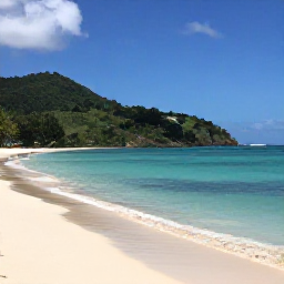 Caribbean Holidays, Guadeloupe in May, Plage de la Caravelle beach in Guadeloupe with calm turquoise water, white sand and green tropical hills