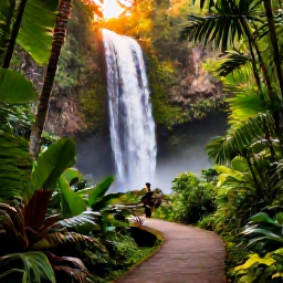 Caribbean Holidays, Guadeloupe in November, A Guadeloupe rainforest waterfall surrounded by lush tropical plants, with warm November light and a peaceful walking trail