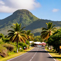 Caribbean Holidays, Guadeloupe in November, A scenic Guadeloupe coastal road and tropical landscape with lush hills, palms and a small fishing village in November sunshine