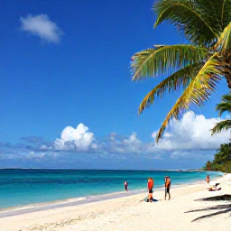 Caribbean Holidays, Guadeloupe in November, Visitors enjoying a quiet Guadeloupe beach near Sainte-Anne in November, turquoise water, palms and light clouds