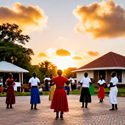Caribbean Holidays, Guadeloupe in October, Traditional Guadeloupean cultural performance with musicians and dancers in a village square at sunset