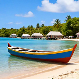 Caribbean Holidays, Guadeloupe Instagram, Colourful wooden fishing boats and traditional huts beside a calm lagoon in Guadeloupe under bright tropical sunshine