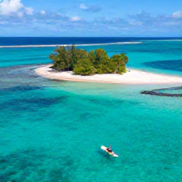 Caribbean Holidays, Guadeloupe Instagram Hotspots, Aerial view of clear turquoise water and a small sandy islet near Guadeloupe, with a paddleboard and snorkeller