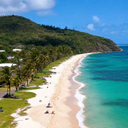 Caribbean Holidays, Guadeloupe Instagram Hotspots, Aerial view of Grande Anse beach in Guadeloupe, sweeping golden sand, turquoise Caribbean sea and lush green hills
