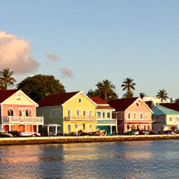 Caribbean Holidays, Guadeloupe Instagram Hotspots, Colourful colonial houses, harbour and waterfront promenade in Pointe-&agrave;-Pitre, Guadeloupe, in warm afternoon light