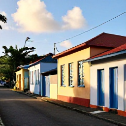 Caribbean Holidays, Guadeloupe Instagram Hotspots, Colourful Creole houses and quiet streets in Pointe-a-Pitre, Guadeloupe, photographed in warm January sunshine