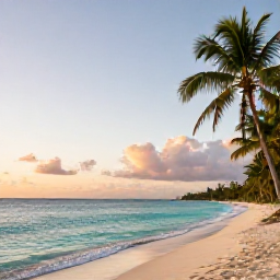 Caribbean Holidays, Guadeloupe Instagram Hotspots, Sunrise over a quiet Guadeloupe beach in January, with turquoise water, palm trees and soft golden light
