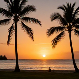 Caribbean Holidays, Guadeloupe Instagram Spots, A sunset over the Caribbean Sea from a Guadeloupe beach, with warm orange sky and silhouettes of palm trees
