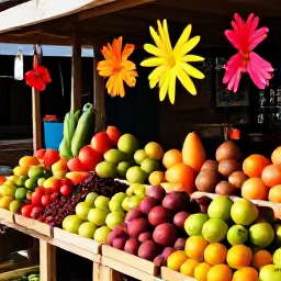 Caribbean Holidays, Guadeloupe Instagram Spots, Colourful market stalls in Pointe-&agrave;-Pitre, Guadeloupe, displaying tropical fruit, spices and flowers in bright morning light