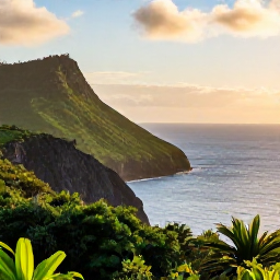 Caribbean Holidays, Guadeloupe Instagram Spots, Golden-hour view from a Guadeloupe coastal viewpoint, with rugged cliffs, tropical vegetation and the Caribbean Sea