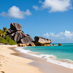 Caribbean Holidays, Guadeloupe Instagram Spots, Palm-fringed Anse du Souffleur beach in Guadeloupe with golden sand, turquoise water and dramatic coastal rocks
