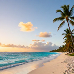 Caribbean Holidays, Guadeloupe Instagram Spots, Sunrise over a quiet Guadeloupe beach in November, with turquoise water, palm trees and a soft golden sky