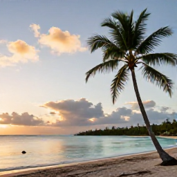 Caribbean Holidays, Guadeloupe Instagram Spots, Sunrise over Grande-Terre beach in Guadeloupe, with palm trees, calm turquoise water and a soft March sky