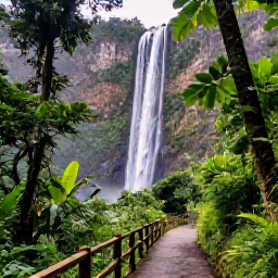 Caribbean Holidays, Guadeloupe Instagram Spots, Tall Carbet Falls surrounded by dense tropical rainforest in Guadeloupe, viewed from a lush walking trail