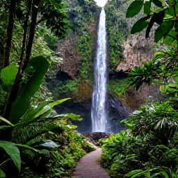 Caribbean Holidays, Guadeloupe Instagram Spots, Waterfall in Guadeloupe rainforest surrounded by lush tropical plants and a walking trail