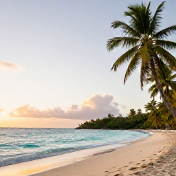 Caribbean Holidays, Guadeloupe Instagram, Sunrise over a quiet tropical beach in Guadeloupe, with palm trees, turquoise water and soft January light