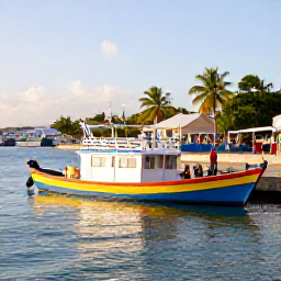 Caribbean Holidays, Guadeloupe Island Hopping, A bright January morning at Pointe-&agrave;-Pitre harbour in Guadeloupe, with colourful Caribbean boats, palm trees and travellers preparing for an island-hopping holiday