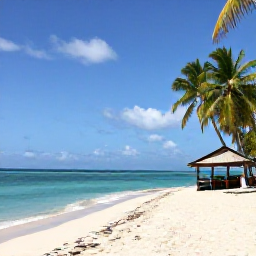 Caribbean Holidays, Guadeloupe Island Hopping, A quiet white-sand beach on Grande-Terre in Guadeloupe during January, with turquoise water, coconut palms and a small beach caf&eacute;