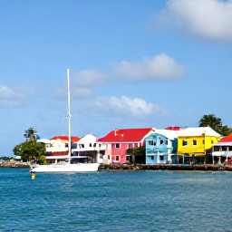 Caribbean Holidays, Guadeloupe Island Hopping, Colourful waterfront and sailing boats in historic St John's Antigua with bright Caribbean sunshine