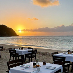 Caribbean Holidays, Guadeloupe January Beaches, A relaxed beachfront restaurant in Guadeloupe at sunset, serving Creole food beside the Caribbean sea