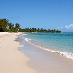 Caribbean Holidays, Guadeloupe January Breaks, Golden sandy beach with calm turquoise water near Le Gosier, Guadeloupe, under clear January sunshine