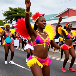 Caribbean Holidays, Guadeloupe January, Colourful traditional Guadeloupe carnival parade in Pointe-&agrave;-Pitre, with dancers, musicians and bright costumes