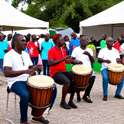 Caribbean Holidays, Guadeloupe January, Guadeloupean musicians performing gwo ka music at an outdoor cultural gathering, with drums and an appreciative crowd