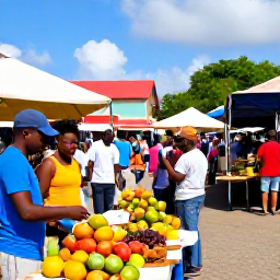 Caribbean Holidays, Guadeloupe January Holidays, A colourful Guadeloupe market with tropical fruit, spices, local crafts and friendly shoppers in a bright Caribbean town