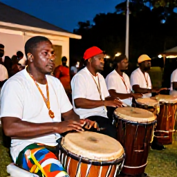 Caribbean Holidays, Guadeloupe January Holidays, Guadeloupean musicians playing gwo ka drums at an outdoor cultural gathering during the evening