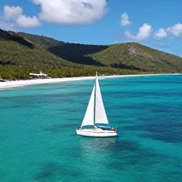 Caribbean Holidays, Guadeloupe Luxury, Couple sailing along the Guadeloupe coast in June, clear Caribbean water, green hills, white beaches and a small yacht