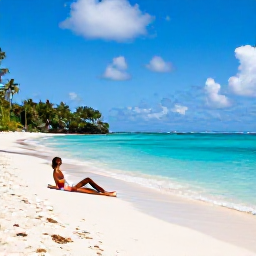 Caribbean Holidays, Guadeloupe Luxury Holidays, Couple relaxing on a quiet white-sand beach in Guadeloupe, clear water and tropical scenery in November