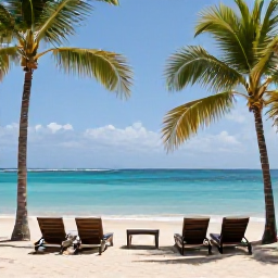 Caribbean Holidays, Guadeloupe Luxury Holidays, Luxury beachfront resort in Guadeloupe in November, with palm trees, turquoise sea and elegant sun loungers