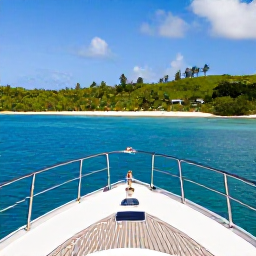 Caribbean Holidays, Guadeloupe Luxury Holidays, Luxury traveller enjoying a private sailing yacht near the Guadeloupe islands, with clear water, green coastline and a stylish deck
