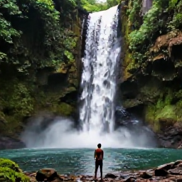 Caribbean Holidays, Guadeloupe Luxury Holidays, Luxury traveller exploring Guadeloupe rainforest waterfall with lush green vegetation and natural pool