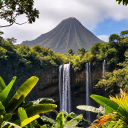 Caribbean Holidays, Guadeloupe Luxury Holidays, Luxury traveller exploring Guadeloupe rainforest with waterfall, tropical foliage and dramatic volcanic mountain scenery