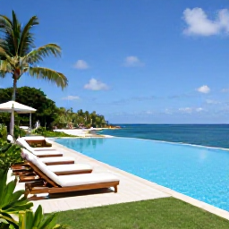Caribbean Holidays, Guadeloupe Luxury, Luxury beachfront hotel in Guadeloupe with an infinity pool, white loungers, tropical gardens and calm blue sea