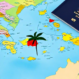 Caribbean Holidays, Guadeloupe Multi-Country, A bright Caribbean map beside a passport, with Guadeloupe and neighbouring islands highlighted, tropical colours and travel planning details