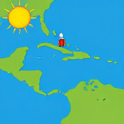 Caribbean Holidays, Guadeloupe Multi-Country, A bright Caribbean map showing Guadeloupe and nearby islands, with a small suitcase and October sunshine