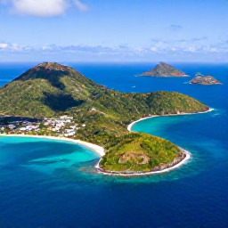 Caribbean Holidays, Guadeloupe Multi-Country, Aerial view of Guadeloupe's turquoise coastline, lush green hills and nearby Caribbean islands under bright May sunshine
