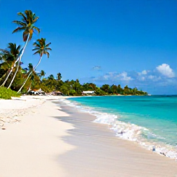 Caribbean Holidays, Guadeloupe Multi-Country Holidays, A beautiful Guadeloupe beach with palm trees, calm turquoise water and a relaxed April holiday atmosphere