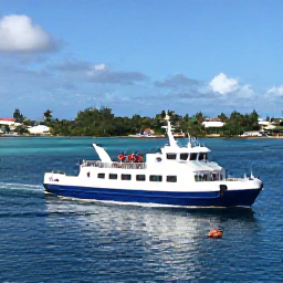 Caribbean Holidays, Guadeloupe Multi-Country Holidays, Travellers boarding a small ferry between Caribbean islands, with blue water, tropical coastline and sunny skies