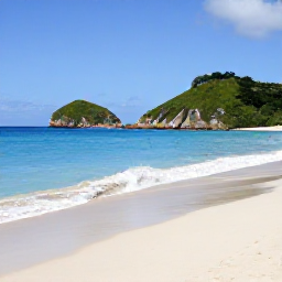 Caribbean Holidays, Guadeloupe Nature Holidays, A quiet sandy beach on Les Saintes near Guadeloupe, with clear blue water, rocky hills and snorkellers offshore