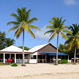 Caribbean Holidays, Guadeloupe Nature Holidays, A relaxed Guadeloupe village beside a tropical beach, with palm trees, local caf&eacute;s and visitors enjoying an outdoor island holiday