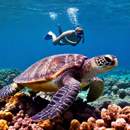 Caribbean Holidays, Guadeloupe Nature Holidays, A sea turtle swimming over a colourful coral reef in the warm Caribbean waters of Guadeloupe, viewed by a snorkeller