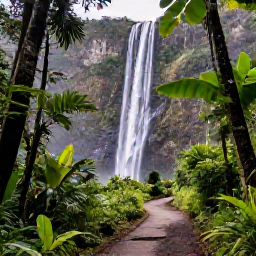 Caribbean Holidays, Guadeloupe Nature Holidays, A well-marked rainforest path leading through Guadeloupe National Park towards a dramatic tropical waterfall