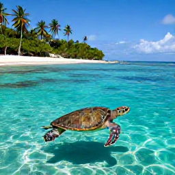 Caribbean Holidays, Guadeloupe Nature Holidays, Green sea turtle swimming above a clear Caribbean reef near a quiet Guadeloupe beach
